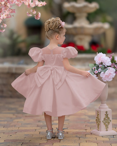 Vestido de princesa/vestido de princesa de satén hasta la rodilla para niña de las flores 