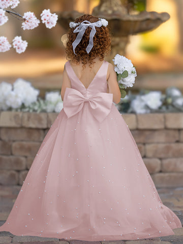 Elegante vestido de princesa de satén y tul para niña de las flores 