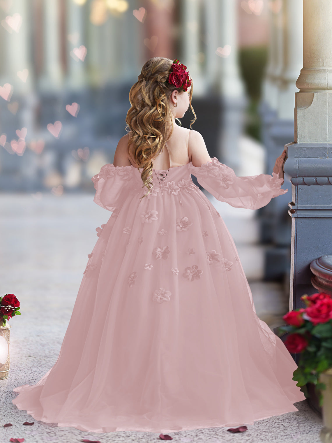 Vestidos de princesa con flores en 3D para niña 