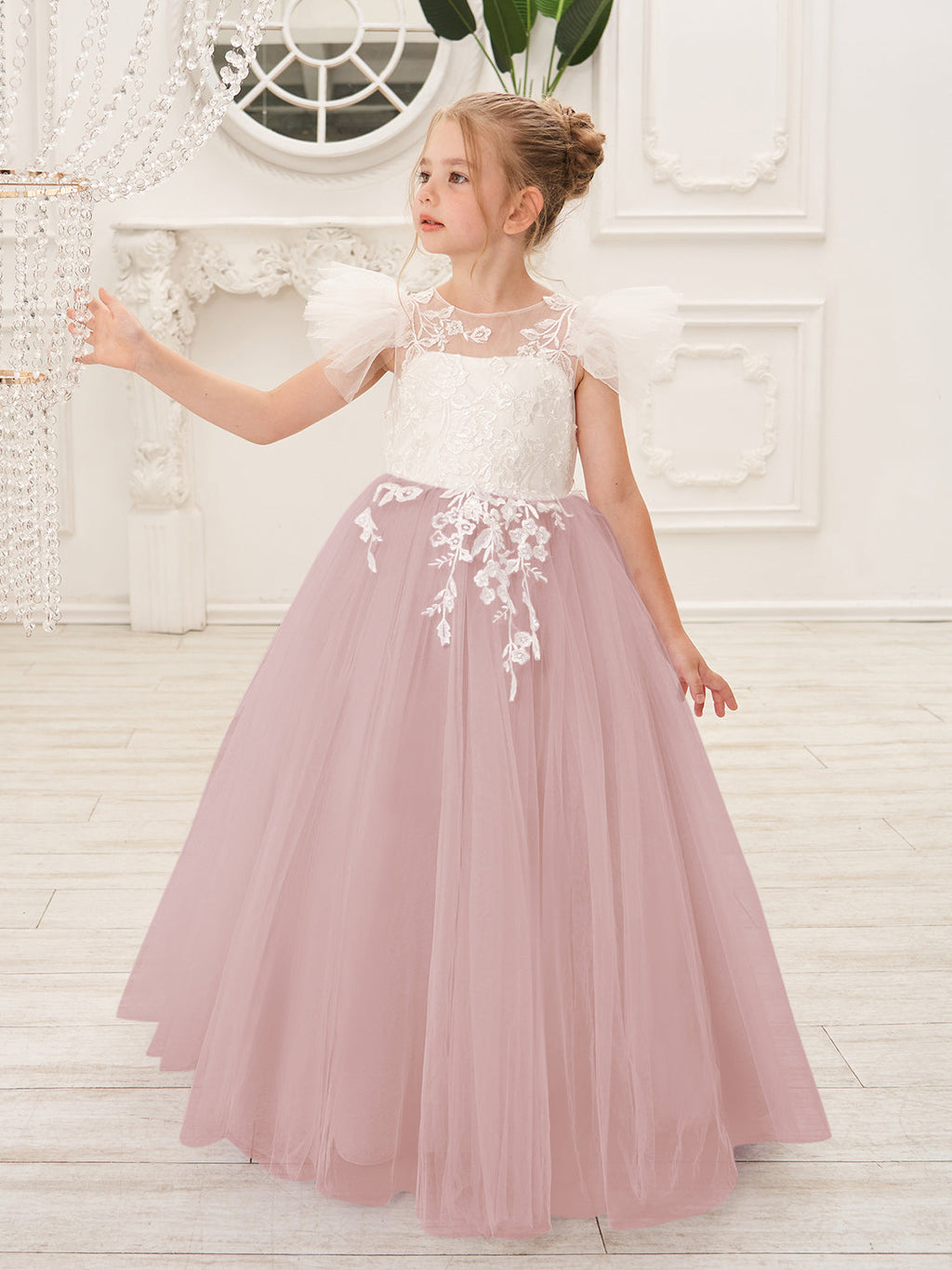 Robe de demoiselle d'honneur à traîne en tulle et dentelle amovible 