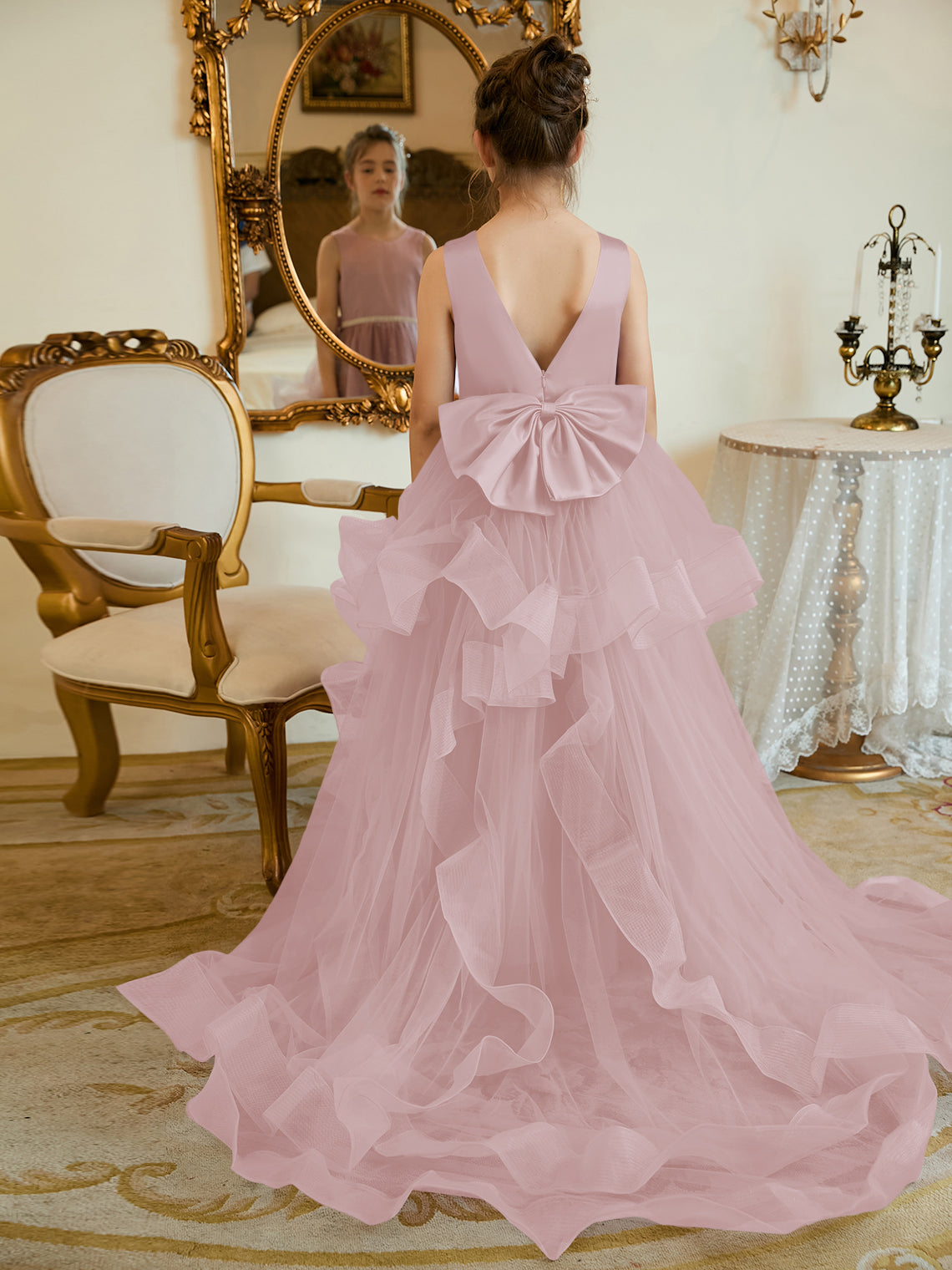 Vestido de princesa/vestido de princesa de satén y tul para niña de las flores 