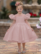 Vestido de princesa/vestido de princesa de satén hasta la rodilla para niña de las flores 