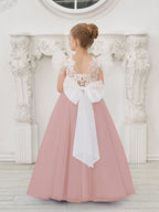 Robe de demoiselle d'honneur à traîne en tulle et dentelle amovible 