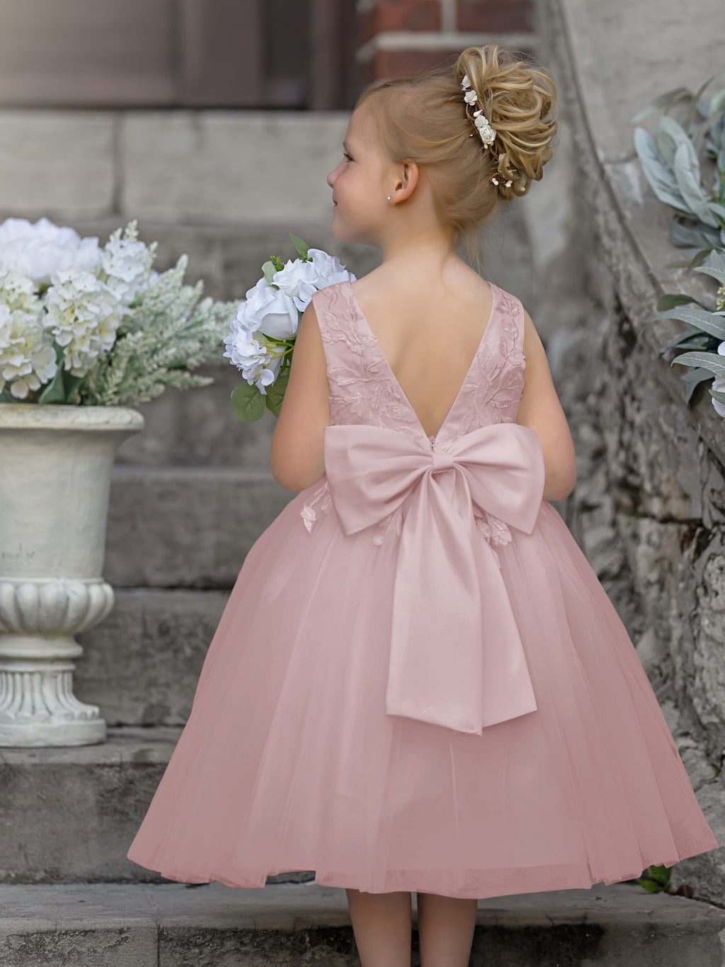 Vestido de niña de las flores sin mangas de tul y encaje hasta la rodilla 