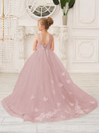 Elegante vestido de princesa sin mangas de tul para niña de las flores, corte en A 