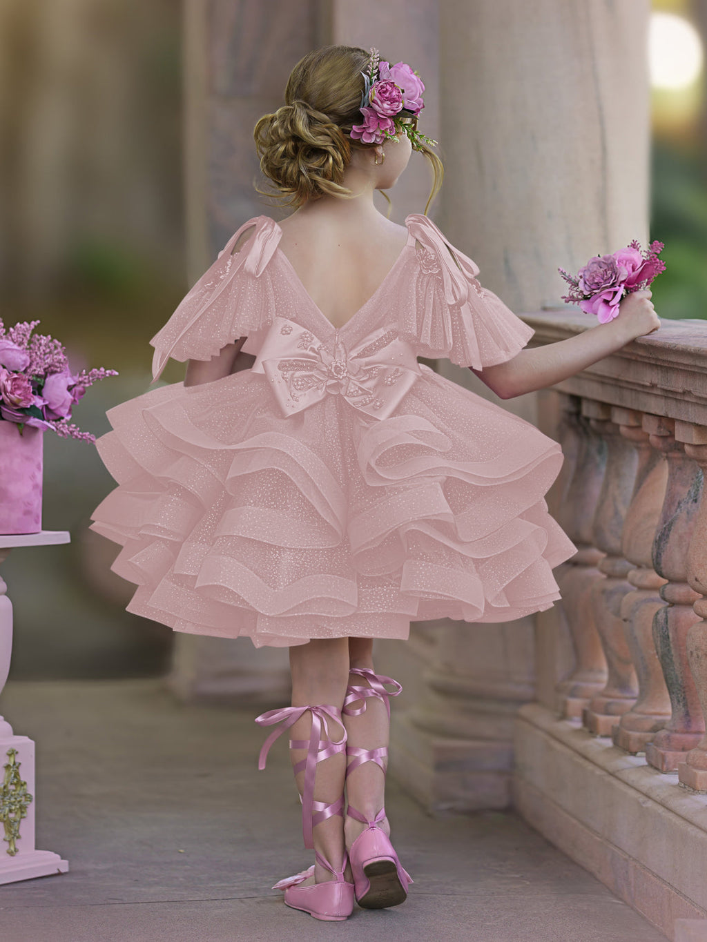 Vestido de princesa/vestido de tul hasta la rodilla para niña de las flores de cumpleaños 