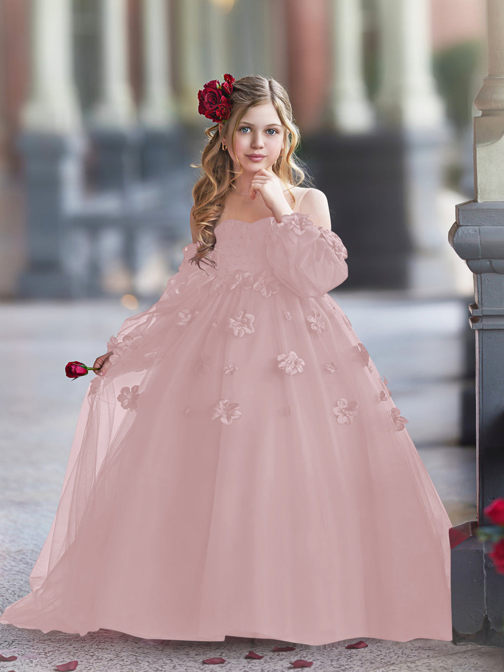 Vestidos de princesa con flores en 3D para niña 