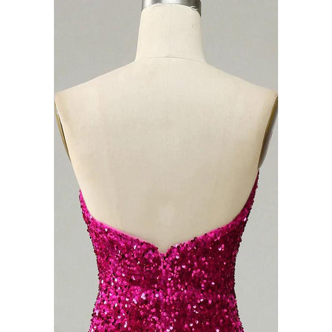 Vestido formal de noche con escote en V, lentejuelas, abertura, sin mangas y corte tubo/columna