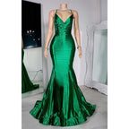 Vestido de noche de fiesta con escote en V y tirantes finos para chicas negras 