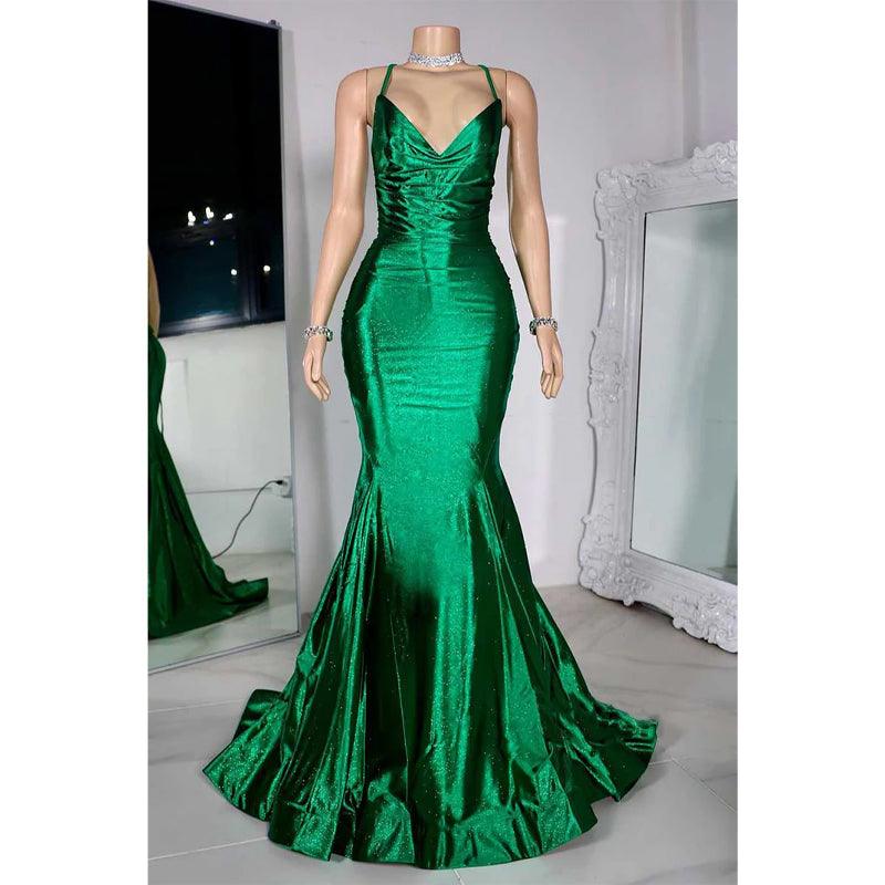 Vestido de noche de fiesta con escote en V y tirantes finos para chicas negras 