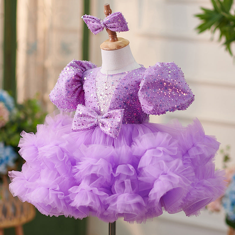 Vestido de tul con lentejuelas hasta la rodilla para fiesta de primer cumpleaños de niña 