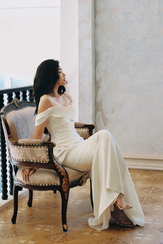 Charming Off Thes Satin Mermaid Evening Dress,White Prom Dress Wedding Dress Y8592