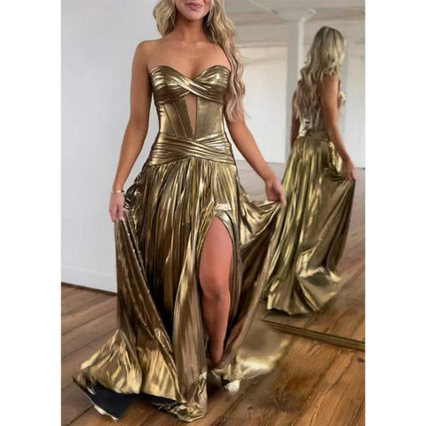 Sweetheart Strapless Sleeveless Empire with Side Slit Party Prom Evening Dress