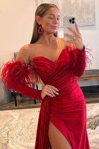 Long Prom Dress with Feathers