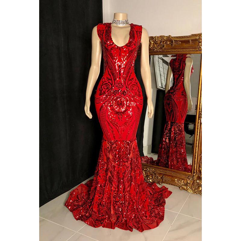 Vestido de fiesta de noche sin mangas con lentejuelas de sirena glamuroso y dramático