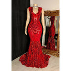 Vestido de fiesta de noche sin mangas con lentejuelas de sirena glamuroso y dramático