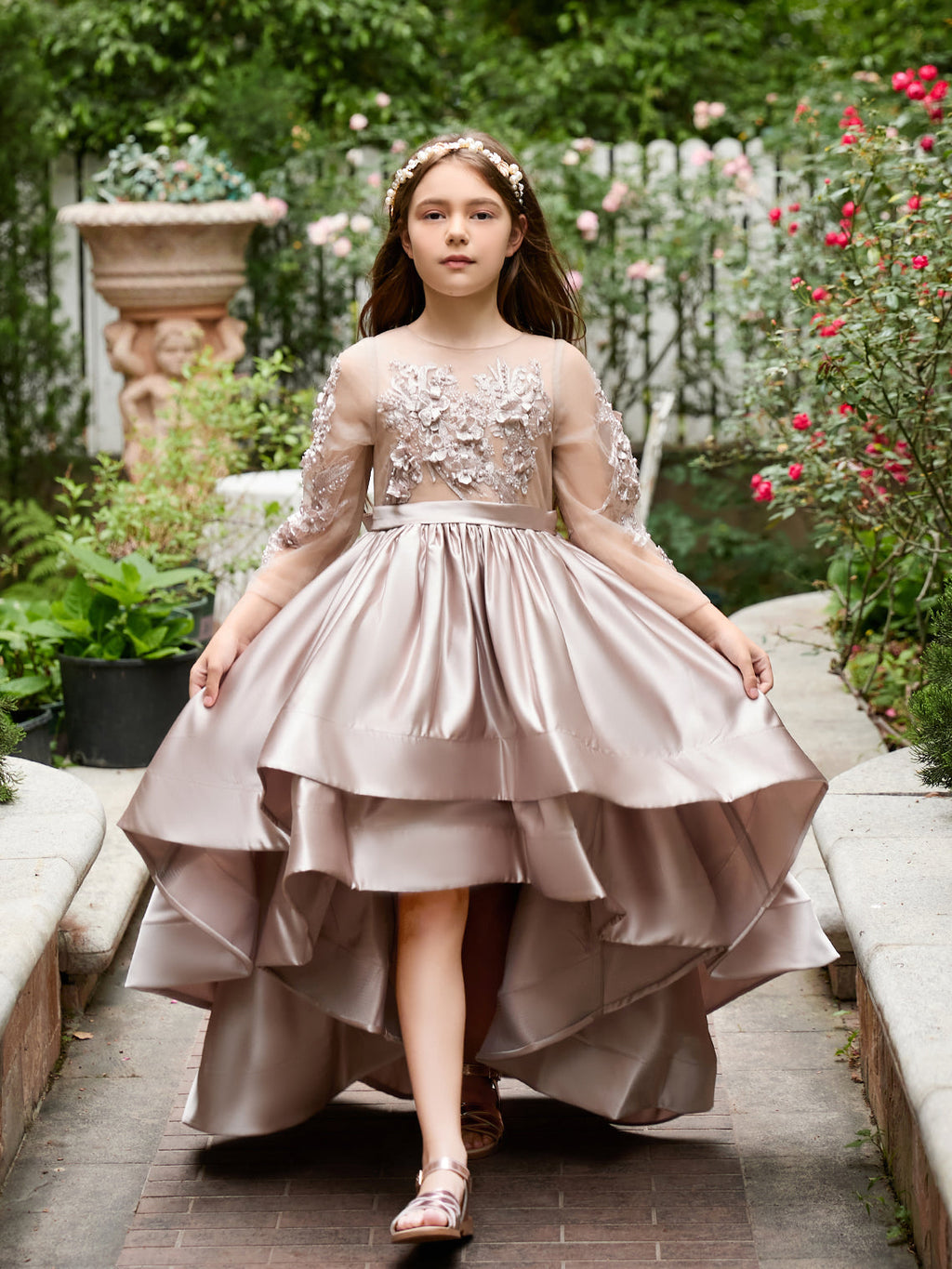 Vestido asimétrico de satén de corte A para niña de las flores 