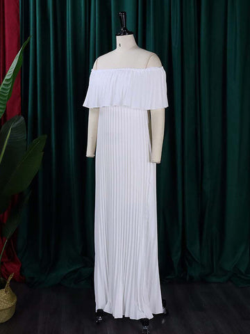 Vestidos de noche cruzados plisados ​​de color liso con hombros descubiertos 