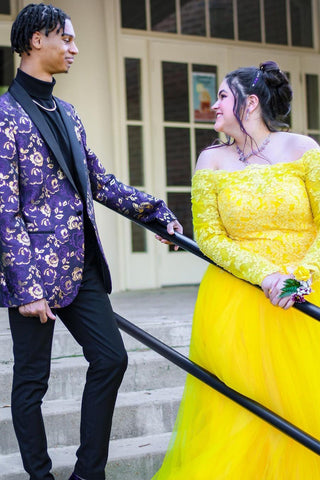 Blazer de graduación para hombre con estampado de solapa de chal morado