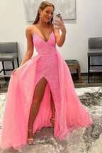 Sparkly Detachable Train Sequins Prom Dress with Slit