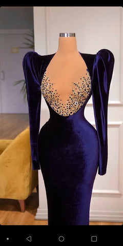 Robe de soirée glamour en velours violet à manches longues, robe de concours Y747