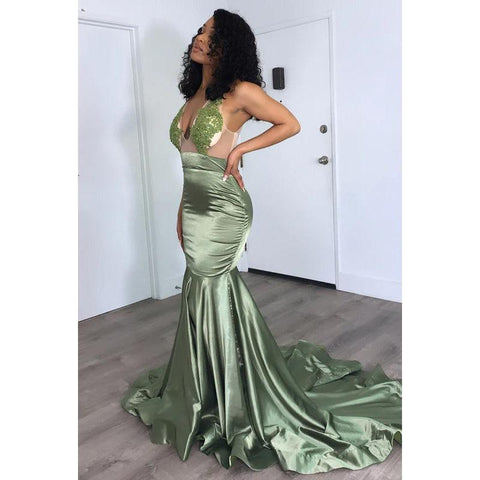 Robe de soirée longue sirène en tulle transparent avec col en V et sans manches