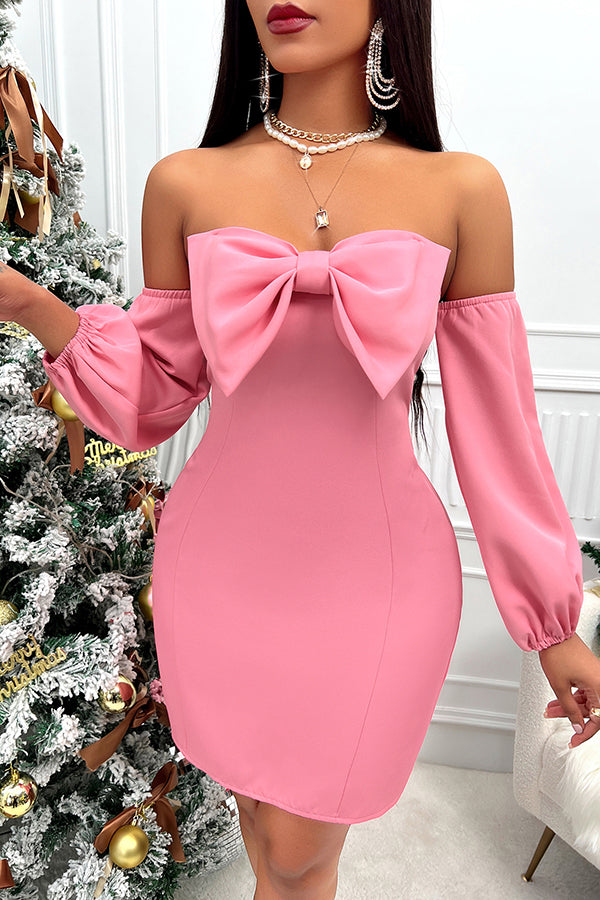 Robe courte à manches lanternes et épaules dénudées avec nœud Lovem Energy 
