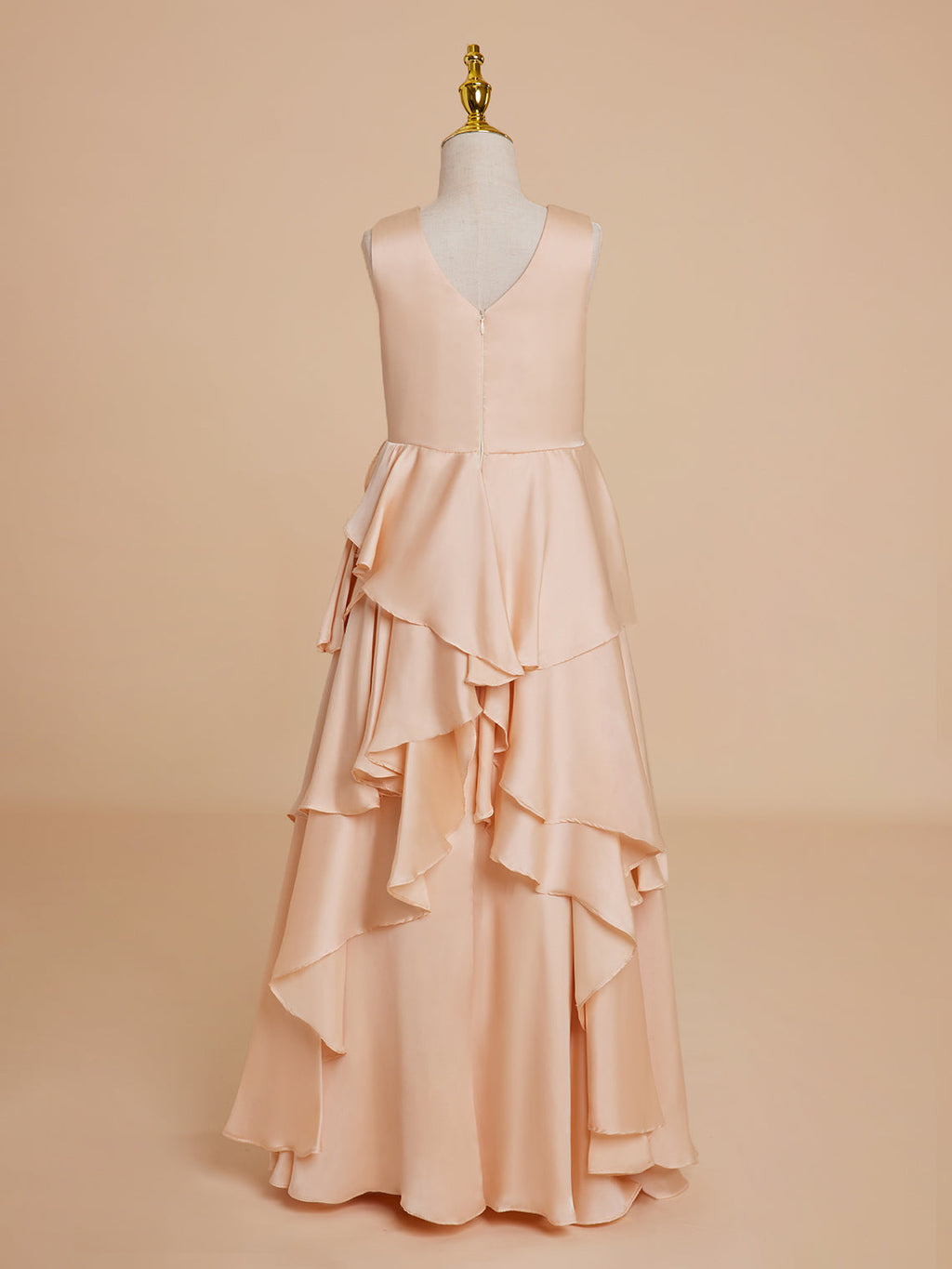 Vestido de niña de las flores de corte A, de gasa color melocotón claro hasta el suelo 