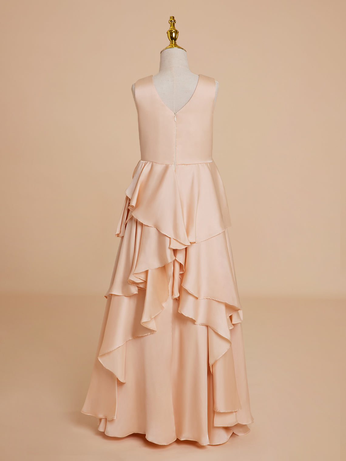 Vestido de niña de las flores de corte A, de gasa color melocotón claro hasta el suelo 