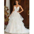 Boho Elegant Wedding Dress For Women  V-Neck A-Line Tiered Lace Appliques Backless Bridal Gowns Vestidos De Novia