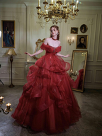 Robe de soirée rouge trapèze à épaules dénudées, robe de bal scintillante, robe de mariée Y7676