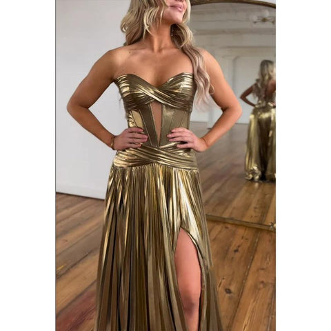 Sweetheart Strapless Sleeveless Empire with Side Slit Party Prom Evening Dress