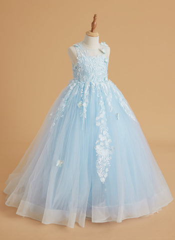 Vestido de princesa rosa para niñas con apliques de encaje 