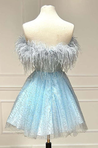 Strapless Cocktail Dress with Feathers