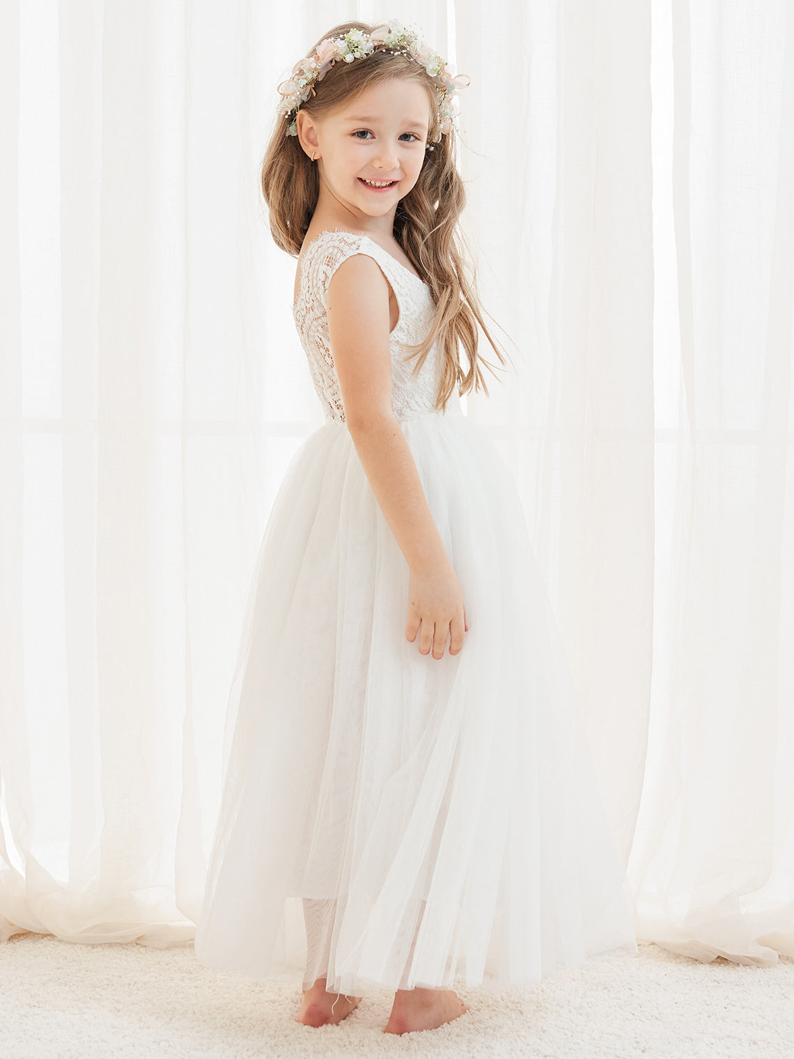 Vestido de niña de las flores de tul y encaje encantado 