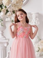 Vestido de bebé niña con lazo de tul y aplique floral en 3D de la colección Jardín Encantado 