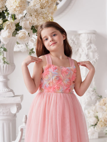 Vestido de bebé niña con lazo de tul y aplique floral en 3D de la colección Jardín Encantado 