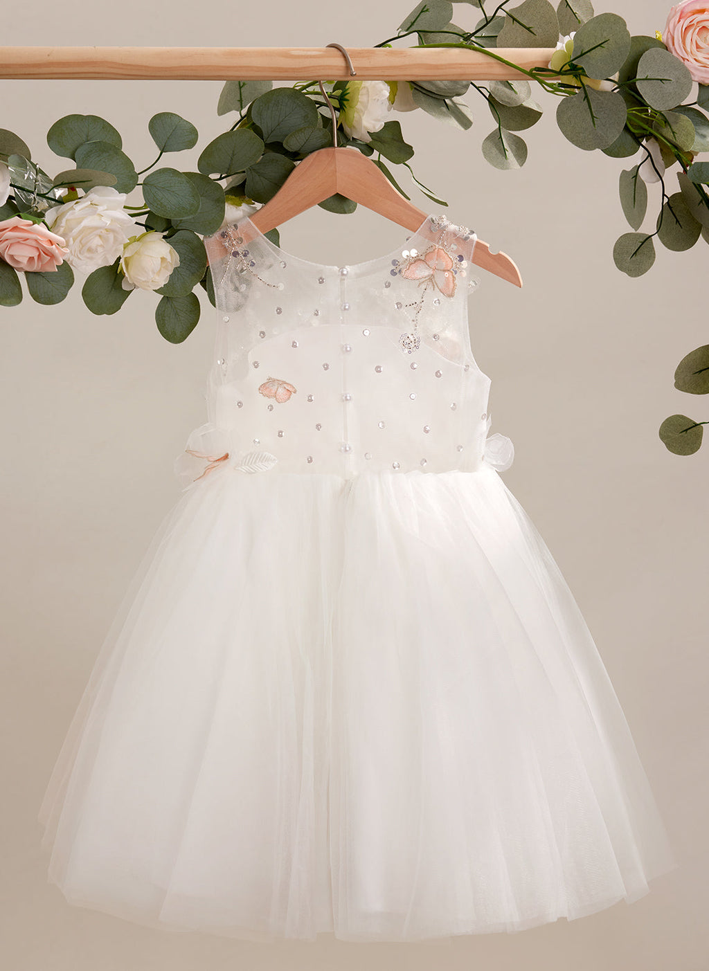 Vestido blanco de tul hasta la rodilla, corte en A (2003227138) 