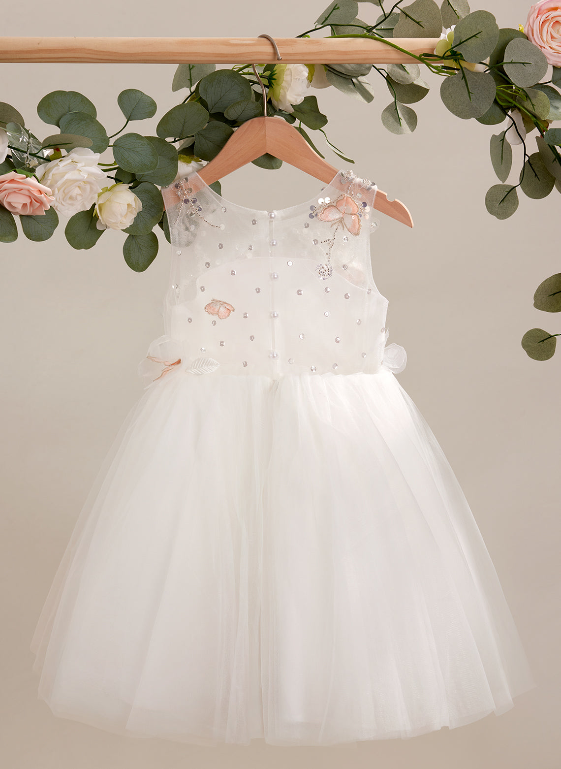 Vestido blanco de tul hasta la rodilla, corte en A (2003227138) 