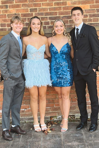 Bodycon Sweetheart Pink Short Homecoming Dress with Feathers