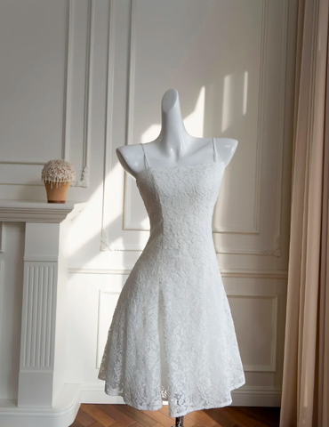 Classy White Spaghetti Straps Lace A Line Homecoming Dress Mini Party Dress Y8584