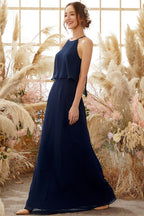 Robe de demoiselle d'honneur dos nu en mousseline bleu marine