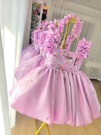 Floral Embroidery Sequins Tulle Knee-length Pink Baby Girl Dress