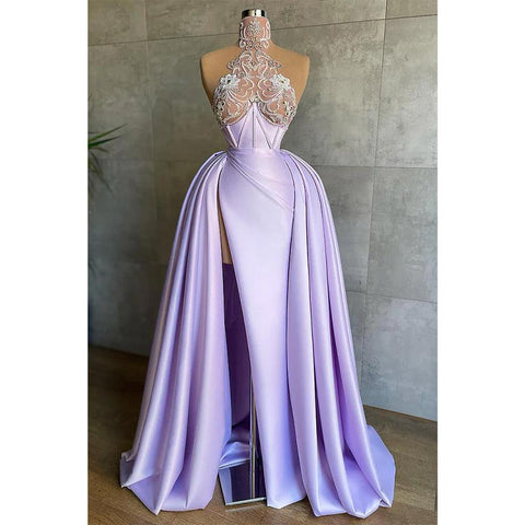 Vestidos de noche formales largos con cuentas y escote ilusión único 