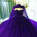 Vestido de baile de tul y encaje con escote corazón y capa, estilo princesa Y742