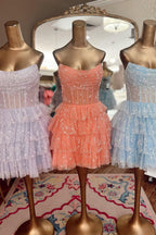Cute A Line Strapless Corset Homecoming Dress with Ruffles