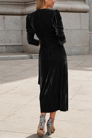 Vestido de noche elegante de manga larga de diseño francés, de terciopelo dorado 