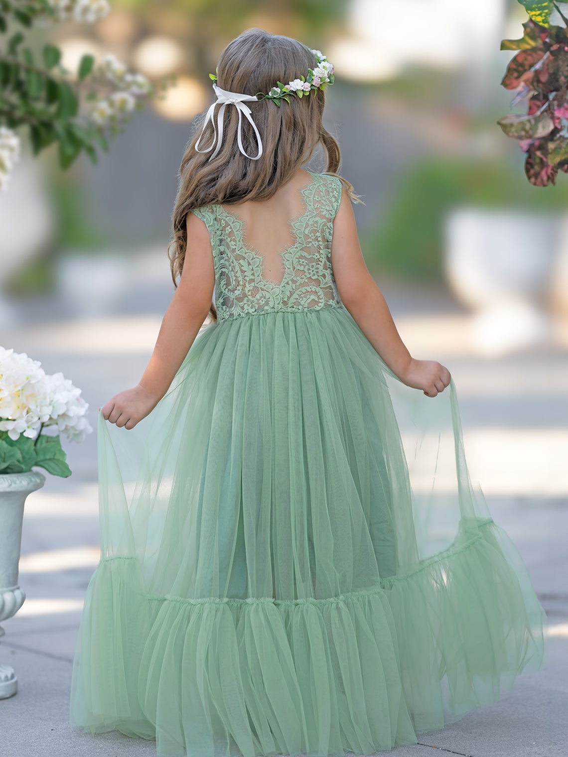 Vestido largo de tul y encaje estilo boho para niña de las flores 