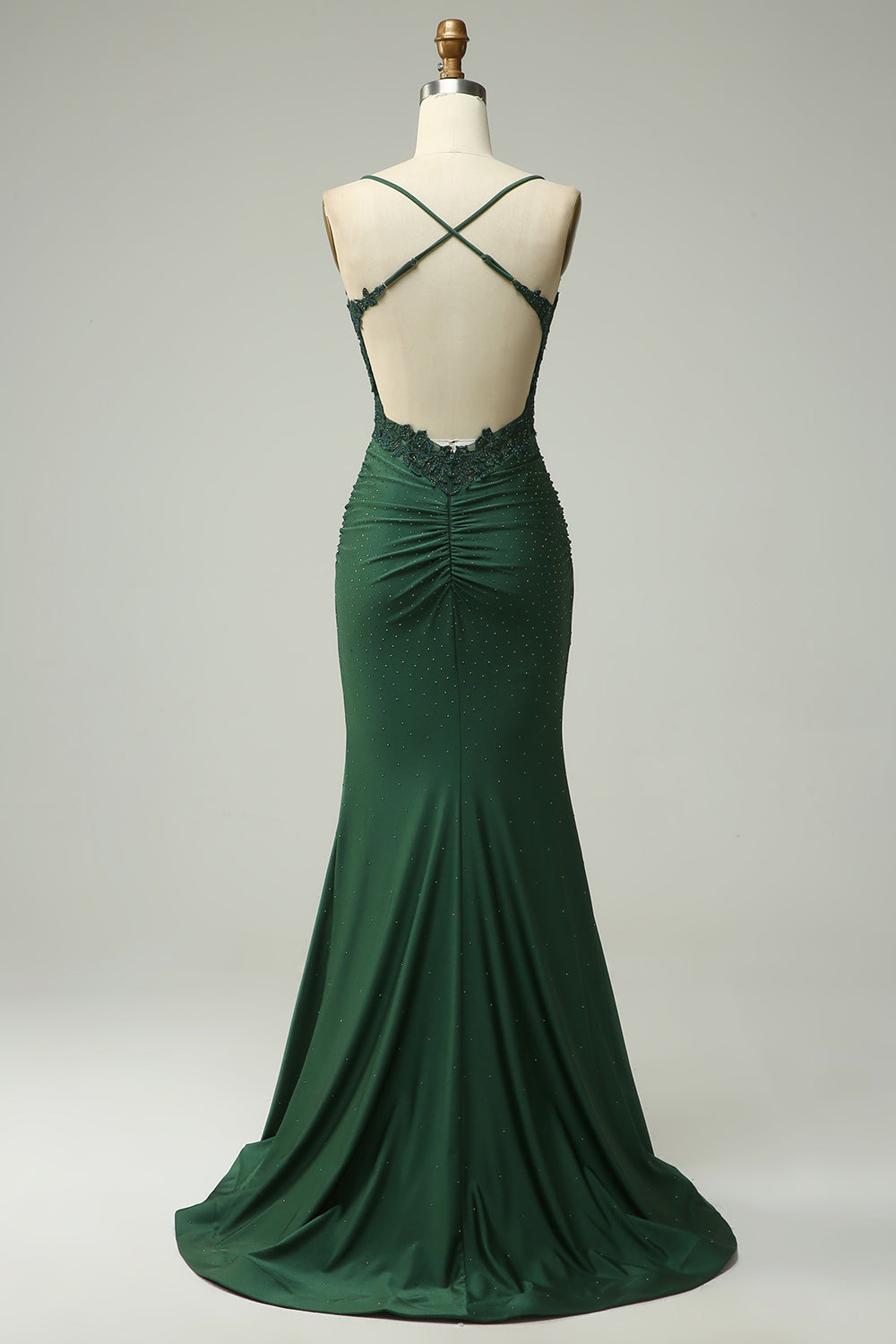 Mermaid Spaghetti Straps Dark Green Long Prom Dress with Appliques