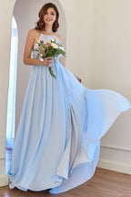Robe de bal longue en mousseline légère avec dentelle